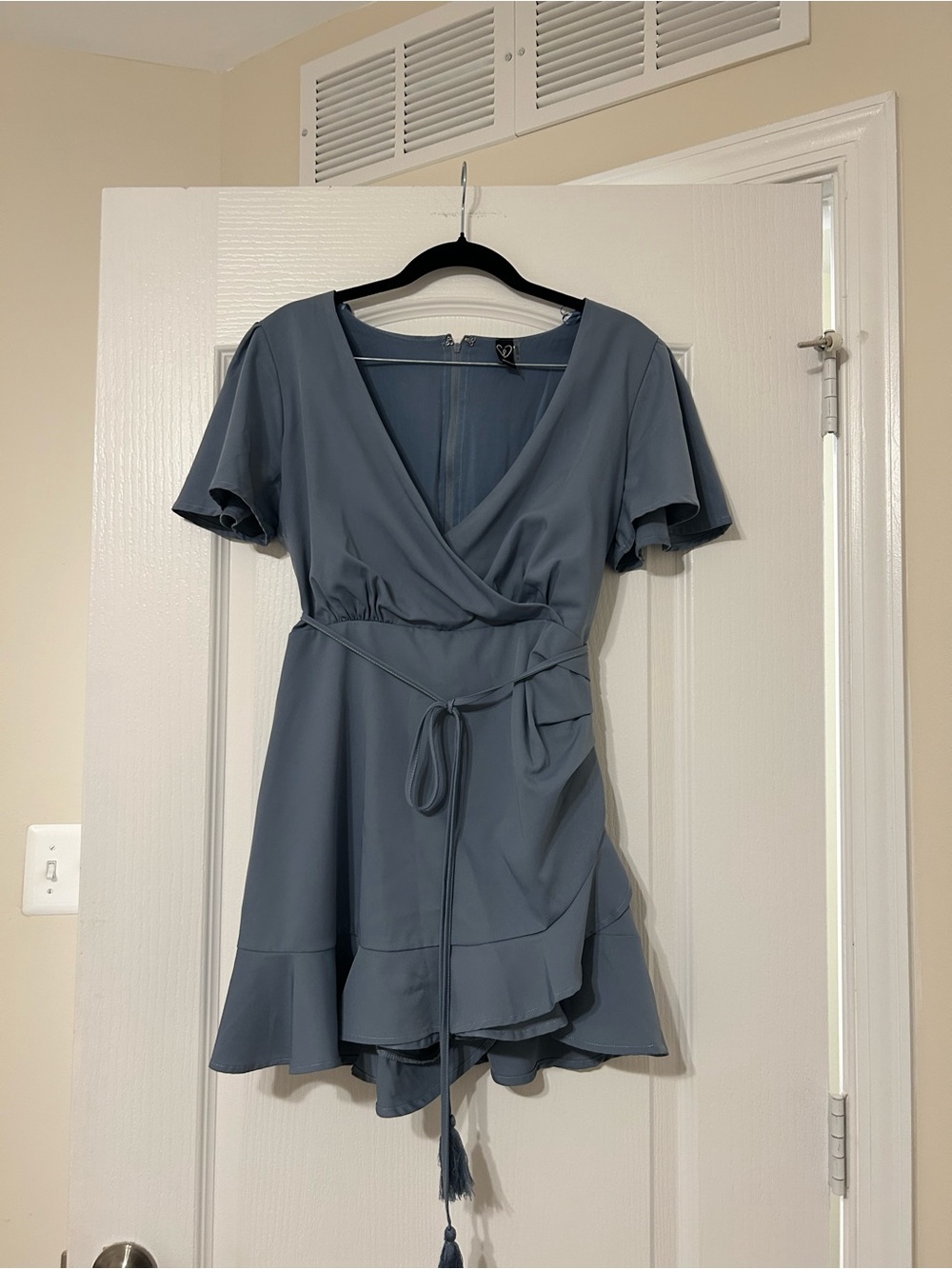 Women's Slate Blue Romper with Tie Waist